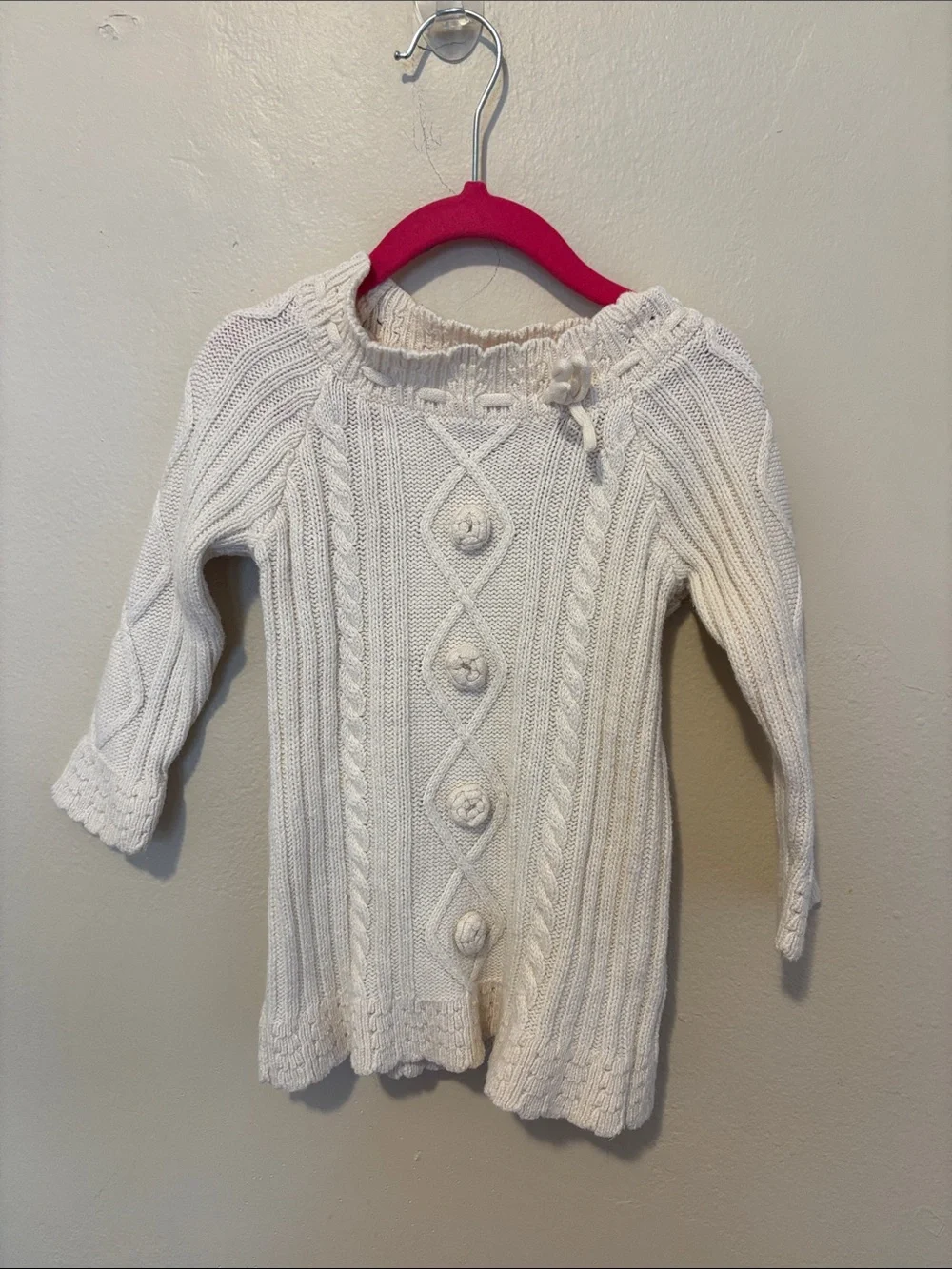 GAP Cream Cable Knit Toddler Hooded Sweater